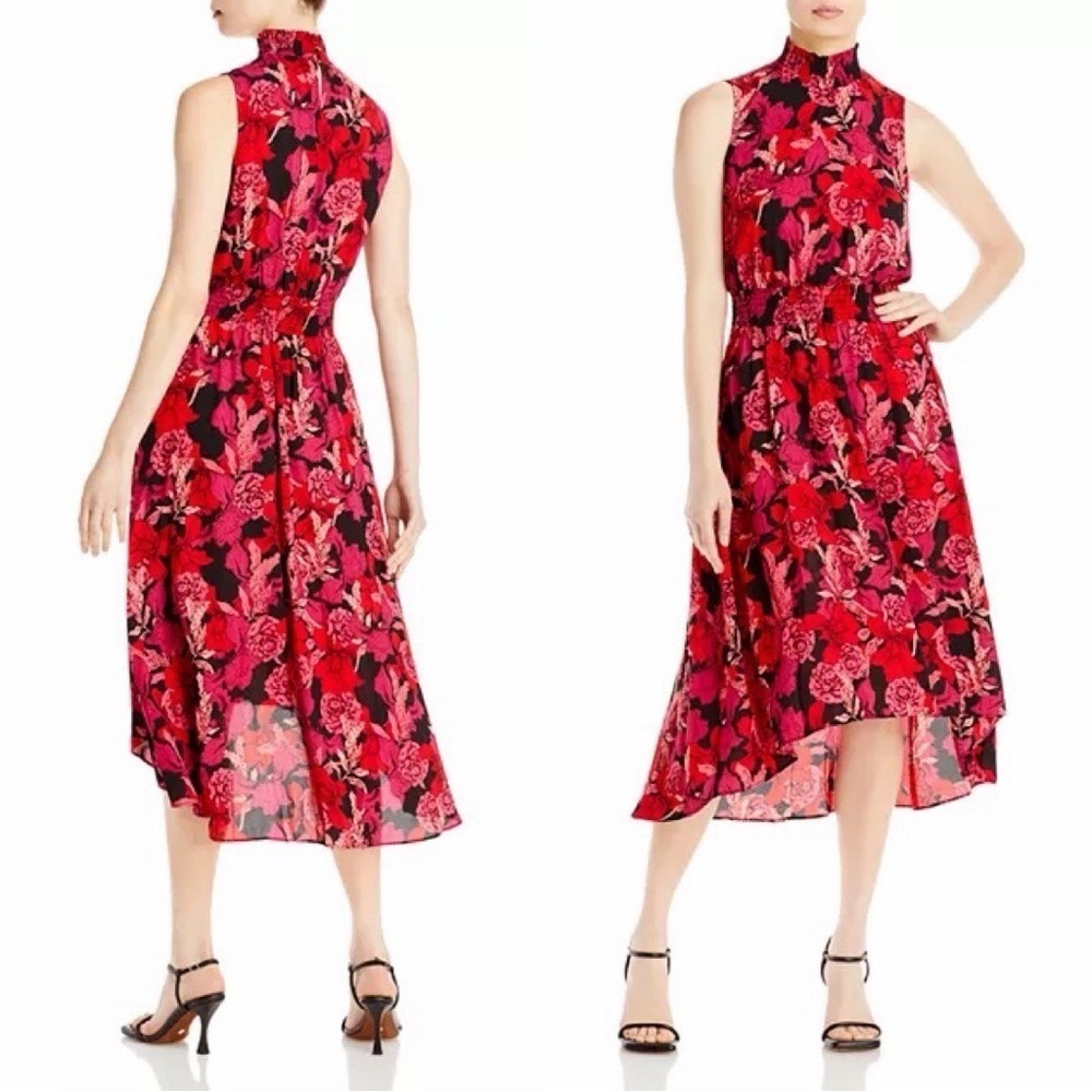 NWT NANETTE LEPORE Floral Asymmetrical Pink Cowl Neck Sleeveless Maxi Dress 10